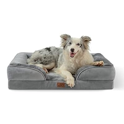 Bedsure Dog Bed Sofa Large - Washable Orthopedic Dog Sofa & Couch with Removable Flannel Zipper Cover,Grey,89x63x18cm