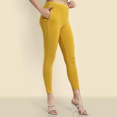 Image of ONE SKY Women Ankle Length Leggings | Premium Cotton Modal Spandex Blend | High Waist Stretchable & Bio-Washed Fabric | Colour-Lock | Ethnic Leggings for Women