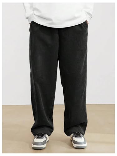 Image of AVANOVA Men's Black Front Tie Loose Fit Corduroy Baggy Long Slacks Chino Pants with Slant Pocket Simple Casual Trousers, Going Out (Code Pant 186)