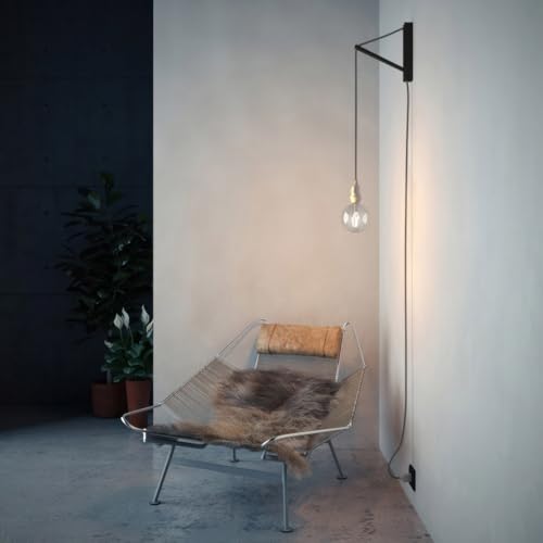 Pinocchio, support mural réglable en bois pour lampes à suspension - Noir – vue 2