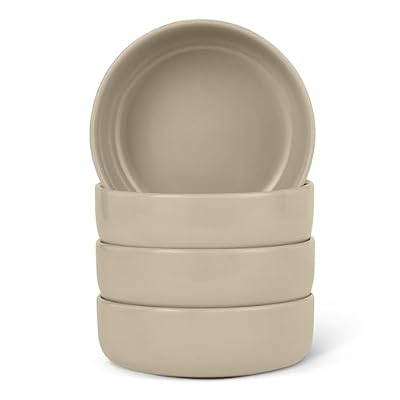 Amazon Basics Glazed Stoneware Bowls, 4-Piece Set, Microwave and Dishwasher-Safe, 5.5 in., Linen Gray