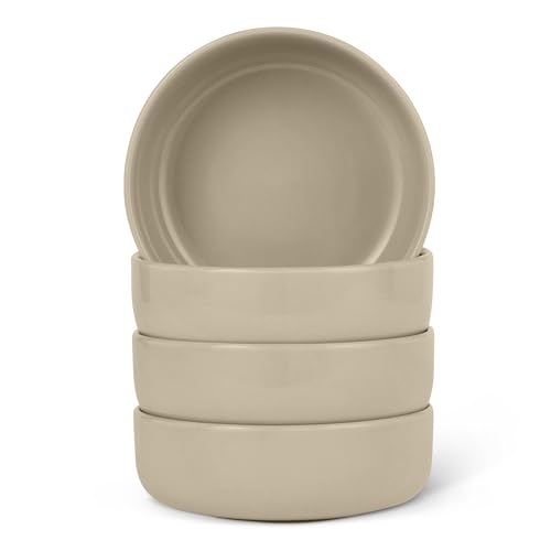 Image of Amazon Basics Glazed Stoneware Bowls, 4-Piece Set, Microwave and Dishwasher-Safe, 5.5 in., Linen Gray