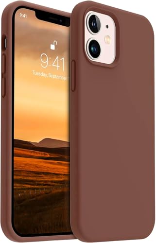 Image of Premium Liquid Silicone Case for iPhone 12 & 12 Pro - Slim Full Body Protective Back Cover with Soft Microfiber Lining, Anti-Slip Grip Scratch Resistant Phone Case(Brown)