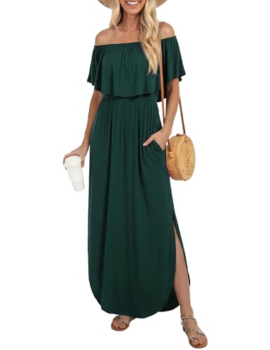 Image of LILBETTER Womens Off The Shoulder Ruffle Party Dresses Side Split Beach Maxi Dress