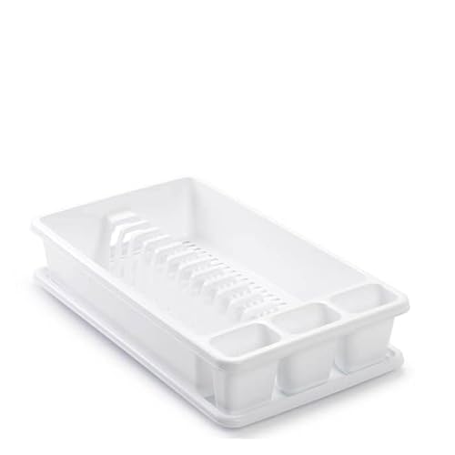 CABLEPELADO Escurreplato de plastico, Escurridor de Platos, Escurridor Fregadero 2 módulos, con Bandeja Anti-Goteo, Plástico, 45 cm de Ancho x 26.5 cm de Fondo x 9 cm de Altura, Blanco