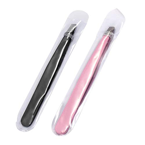 Preisvergleich Produktbild 2pcs Augenbrauenclips Edelstahlpinzette Fixed Oblique Mouth Augenbrauenschneider Clip Cosmetic Beauty Makeup Tools (schwarz + pink)