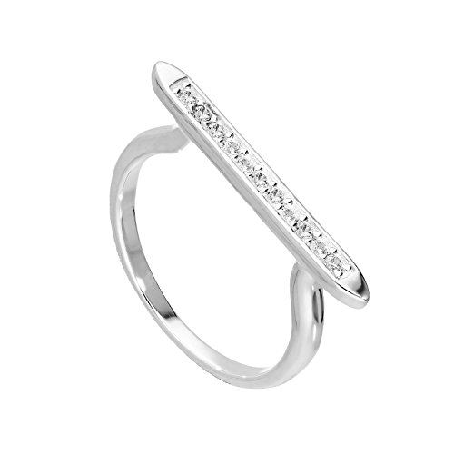 Bague à Barre en Argent 925 et Oxydes de Zirconium Ajustable Taille 48 au 63