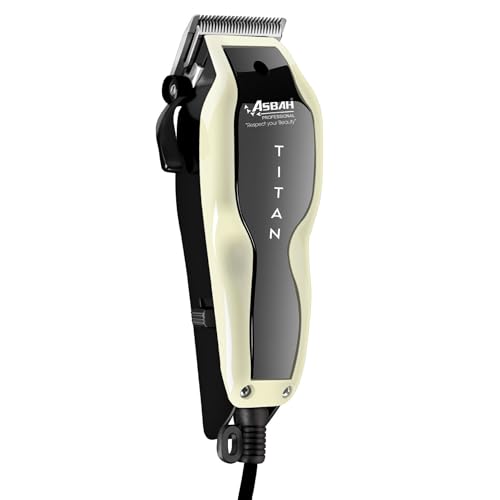 Image of ASBAH Professional Titan Hair Clipper for Men & Women - Precision Stainless Steel Blades, 8 Guide Combs (3mm-25mm), Adjustable Thumb Lever, Corded Grooming Tool with One-Year Warranty - Made in India