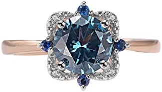 KIOYDISE 925 Sterling Silver Fashion Princess Cut Cubic Zircon Ring Rose Gold Plated 925 Sterling Silver Gemstone Cushion Shape London Blue Topaz Wedding Ring(8)