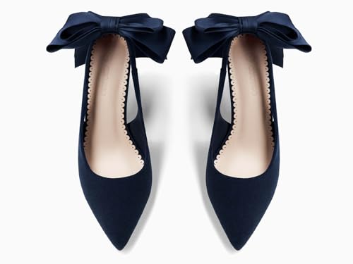 Image of Coutgo Womens Slingback High Heels with Bow Closed Pointed Toe Wedding Bride Dress Shoes Satin Pumps