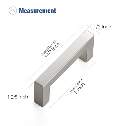 Image of Ravinte 20 Pack Kitchen Brushed Nickel Cabinet Handles 3 Inch Hole Center Stainless Steel Square Cabinet Pulls for Dresser Drawer Cupboard Handles with Screwdriver