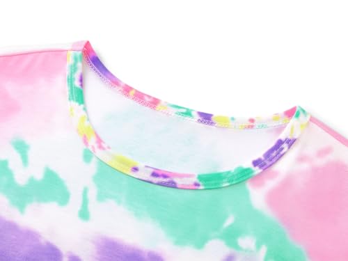 Tebbis Teen/Little Girls Nightgown – Summer Short Sleeves Sleepwear Trendy Tie Dye Spiral Nightdress Pajama Size 6-163