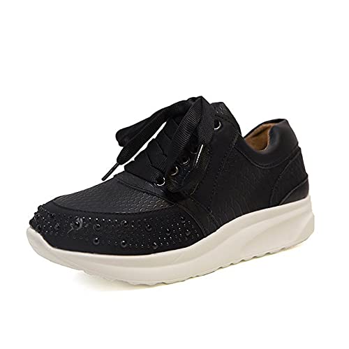 JINTAO Herbst Damen Laufschuhe Freizeitschuhe Zum Schnüren Mit Strass Plateau-sneaker Bequem Outdoor Gym Sportschuhe Frauen Joggingschuhe Atmungsaktiv Turnschuhe (Schwarz, 39EU) Cover