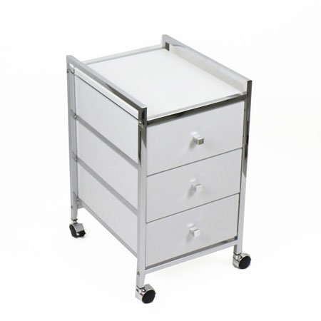 Carrito de 3 Alturas con Cajones de Metal y Madera, Color Blanco y Cromado, 33 * 40 * 57 cm