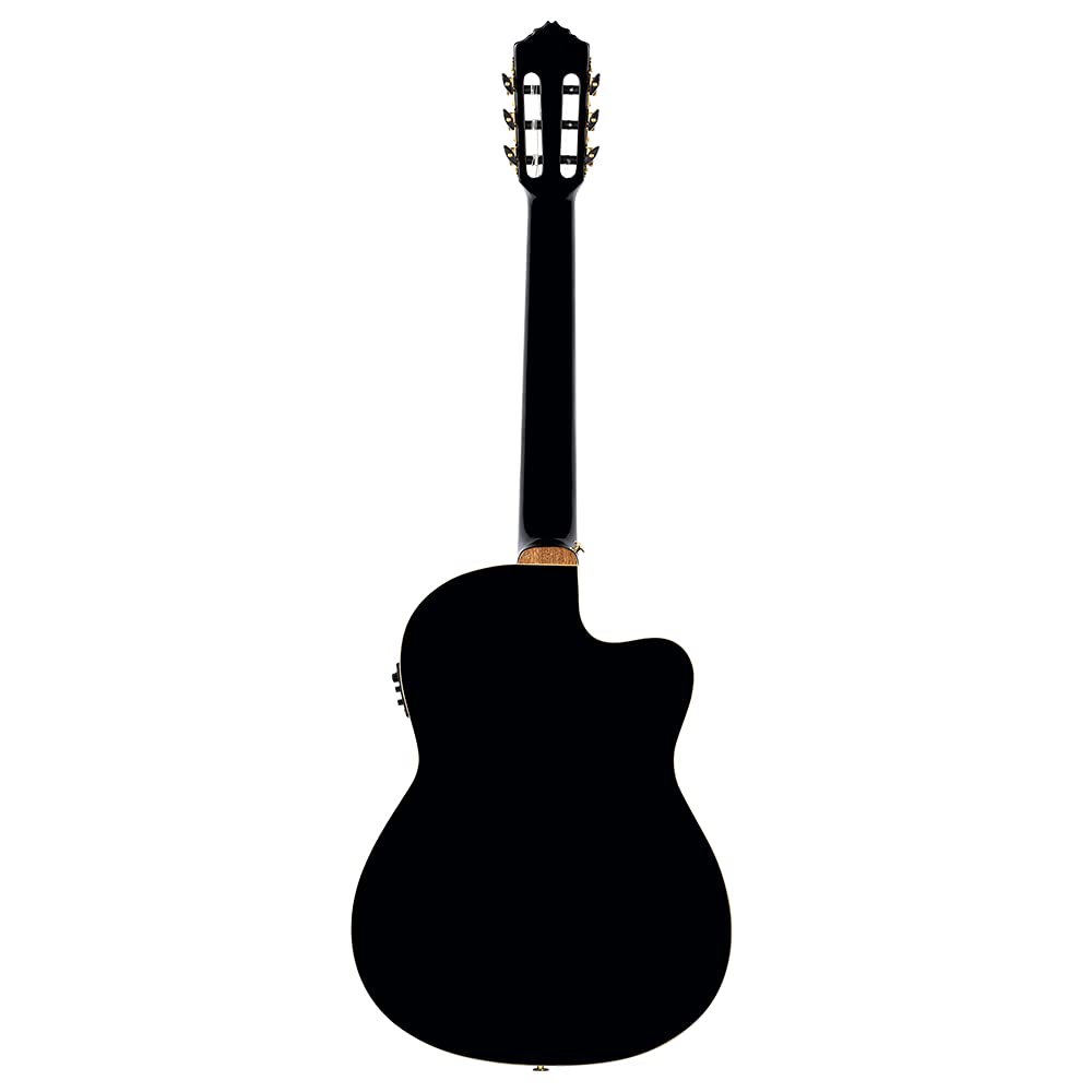 Ortega RCE138-T4BK-L - Chitarra da Concerto per Mancini, con Cutaway, Cassa Thinline (4/4), Custodia e Fascia, Colore: Nero