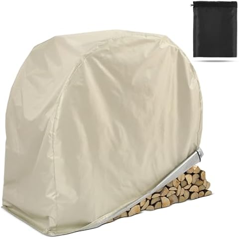 Yoojahow Firewood Log Hoop Cover 40 Inch White Oxford Fabric Round Log Rack Cover with Storage Bag Outdoor 420D Heavy Duty Waterproof and Weather Resistant Log Rack Cover with Drawstring Cover