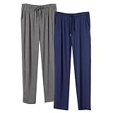 Moosono 2er Pack Schlafanzughose Herren Modal Pyjamahose Weich Atmungsaktiv Verstellbare Taille, Beidseitige Taschen Geschenk für Vater, Partner, Freund Grau + Blau, L