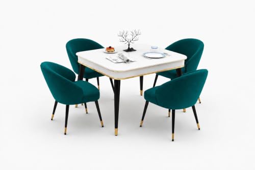 Image of WOODEN SPACE 4 Seater Wooden Dining Table Set | Urban Marble Top Dining Table with Chairs for Dining Room & Kitchen (Modern Classic Sea Blue) (42 x 42 x 30 inch)