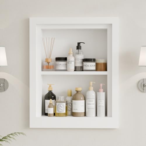 Solid Wood 14 X 18 Recessed Medicine Cabinet,2-Tier, Medicine Cabinet Organizer,Wall Niche, Bathroom...