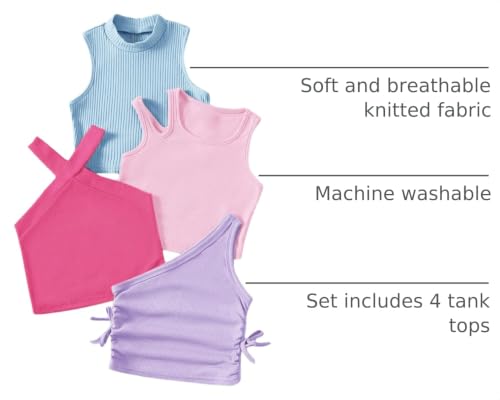 Image of OYOANGLE Toddler Girl's 4 Pack Ribbed Knit Crop Tank Tops Set One Shoulder Summer Camisole