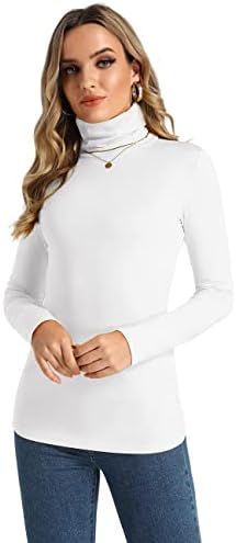 Casual Turtleneck Tops Lightweight Long Sleeve Soft Thermal Shirts for Women White X-Large