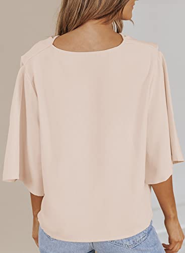 Dokotoo Spring Summer V-Neck Wrap Draped Tops, Trendy Chiffon Ladies Shirts Xxl - Apricot #TOP3