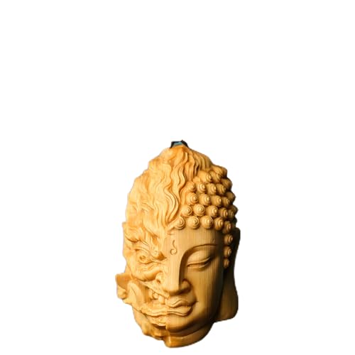 Handcarved Dual-Face Buddha Demon Wooden Pendant Necklace, 2.3 x 1.35 inches (002)