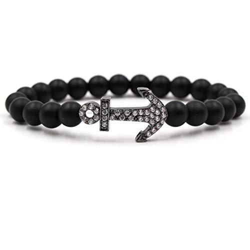 Ancre noir en pierre et zircon blanc : l'accessoire tendance homme