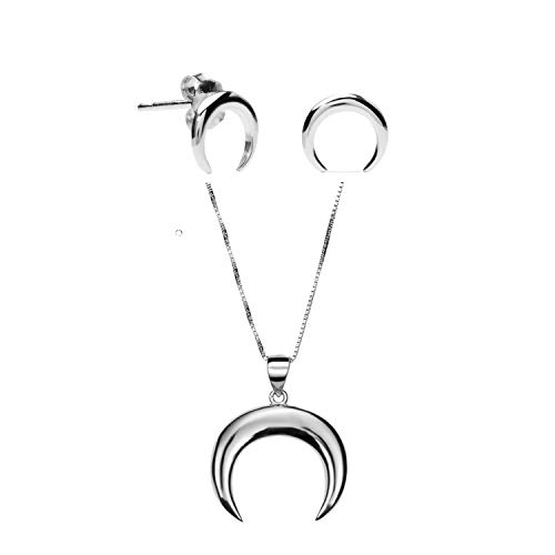 Empathy Jewel Collar Luna Invertida en Plata de Ley 925 -Pendientes Pequeños de Plata Luna Invertida - Conjunto de Collar y Pendientes de Plata Luna Invertida - Colgante Luna Mujer (Juego) Cover
