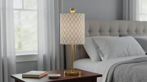 Image of Aspen Creative 31407 Contemporary Drum (Cylinder) Shaped Spider Construction Lamp Shade in White with Moroccan Trellis, 8 inch wide (8 inch x 8 inch x 11 inch)
