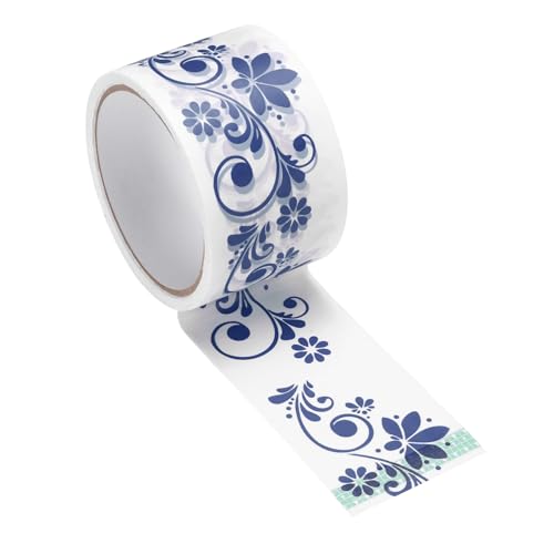 Cinta Washi azul PATIKIL de 98 pies con diseño floral chino tallado para manualidades y DIY