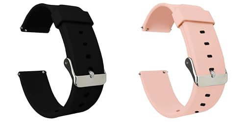 Image of ACM Pack of 2 Watch Strap Silicone Belt 20mm compatible with Inbase Urban Lyf M Smartwatch Casual Classic Band (Black /Creame Pink)