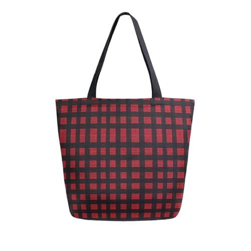 Extra Large Shoulder Tote Bag for Beach Travel Weekender Gym Red Black Check Buffalo Reusable Grocery Canvas Shopping Bag