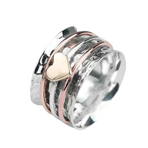 925 Sterling Silver Spinner Ring Meditation Ring Band Wide Hammered Worry Band