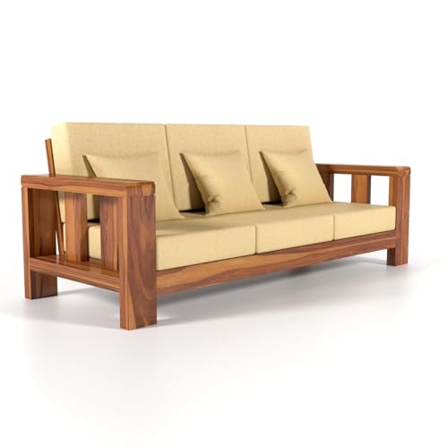 Image of Wooden 3 Seater Sofa for Living Room | Solid Wood Sofa Sofa Set for Home & Office | Lounge (Honey, 3 Seater)