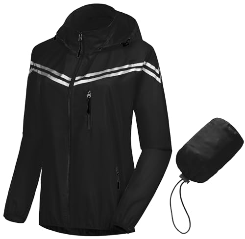 Image of CREATMO US Women's Sun Jackets Lightweight Packable Shirts UPF 50+ Hoodie Reflective Cycling Jacket With Detachable Hood