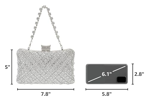 Image of Women Sparkly Rhinestone Clutch with Chains, Glitter Evening Handbag Purse Shoulder Bag for Wedding Party Prom