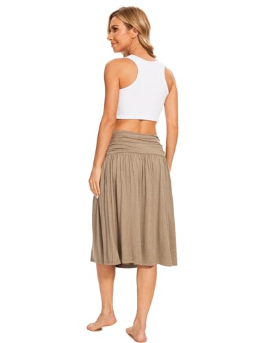 GYS Bamboo Viscose Skirts for Women Knee Length Flowy Ruched High Waist Knit A-Line Casual Summer Skirt with Pockets3