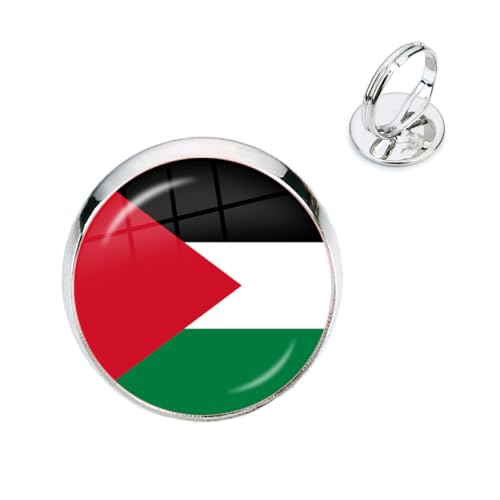 GONMFKM Fashion Men'S Women'S Palestine Flags Rings - Hip Hop Adjustable Size Smooth Thumb Finger Ring,Round Glass Cabochon Band Ring Jewelry Gifts Accessories,White,18Mm