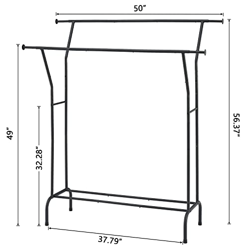 Gewudraw Double Rod Garment Rack, Clothes Rack, Metal Clothing Garment Rack For Hanging Clothes, Extendable Clothing Rack Freestanding Portable Closet Wardrobe Organizer Hanger #TOP5