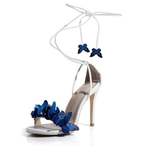 iadore Fashion Women Stiletto High Heel Shoes with Butterfly Decorations Lace up Summer Dress Sandals Size 5-12 US