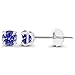 Genuine 14K Solid White Gold 3mm Round Natural Tanzanite December Birthstone Stud Earrings For Women
