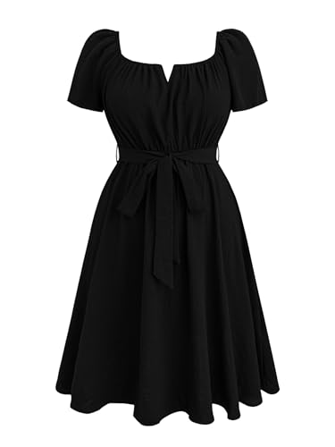 Image of RWJ Plus Size Women Dress V Neck Short Sleeve Mini Formal Wedding Cocktail Party Dresses with Belt