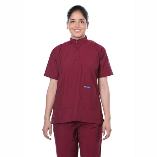 Image of Women 5-Pocket Scrub Suit | Set of Top & Pant | Half Sleeves | Mandarin Collar | Breathable Polyviscose Fabric | Comfortable | Durable | Uniform for Doctors Nurse & Dentist MRN XL