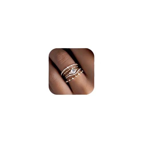 iF YOU Gold Rings for Women Non Tarnish, Dainty 14K Gold Plated Stackable Cubic Zirconia Knuckle Ring Set, Trendy Statement Promise Wedding Bands Stacking Engagement Rings Size 6 7 8 9 10