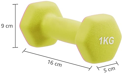 Image of Amazon Brand - Solimo Neoprene Dumbbell 1kg, Set of 2 (Light Green)