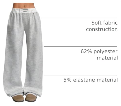Image of RoseSeek Girl's Baggy Sweatpants Letter Patched Wide Leg Pants Elastic Waist Long Trousers Joggers Trendy
