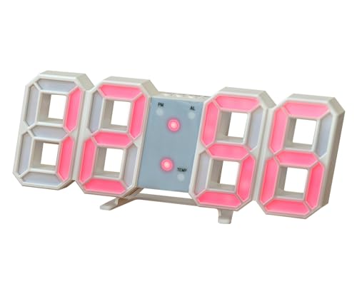 デジタル時計 置き時計 壁掛け 説明書付き LED 3D 置き型 目覚まし 光る 時計 インテリア 卓上 おしゃれ リビング ゲーミング 机 アラーム 目覚まし時計 LED時計 プレゼント (ホワイト×レッド)