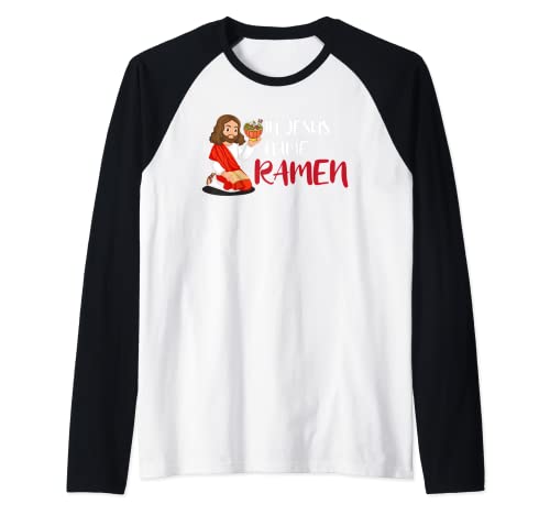 In Jesus Name Ramen Funny Japanese Food Christian Camiseta Manga Raglan