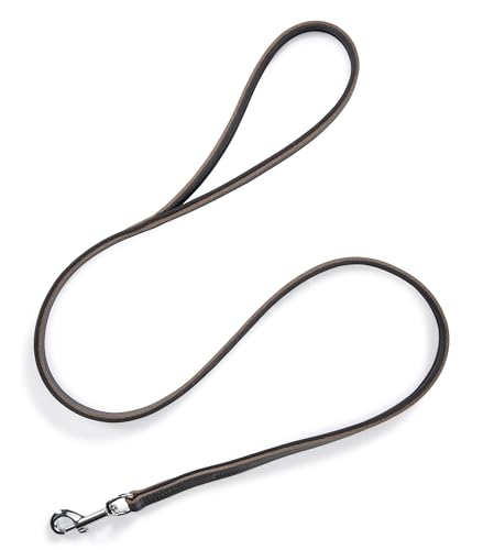 Jack & Russell Guinzaglio per cani in pelle, 120 cm, in neoprene e acciaio inox, moschettone – Guinzaglio in pelle nera Frankie (nero)